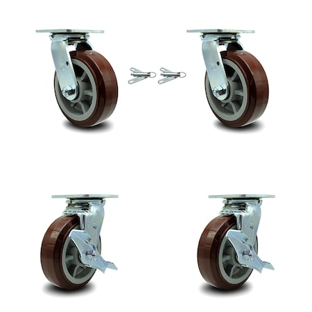 Service Caster 6 Inch Polyurethane Caster Set with Ball Bearings 2 Swivel Lock 2 Brake SCC SCC-30CS620-PPUB-BSL-2-TLB-2